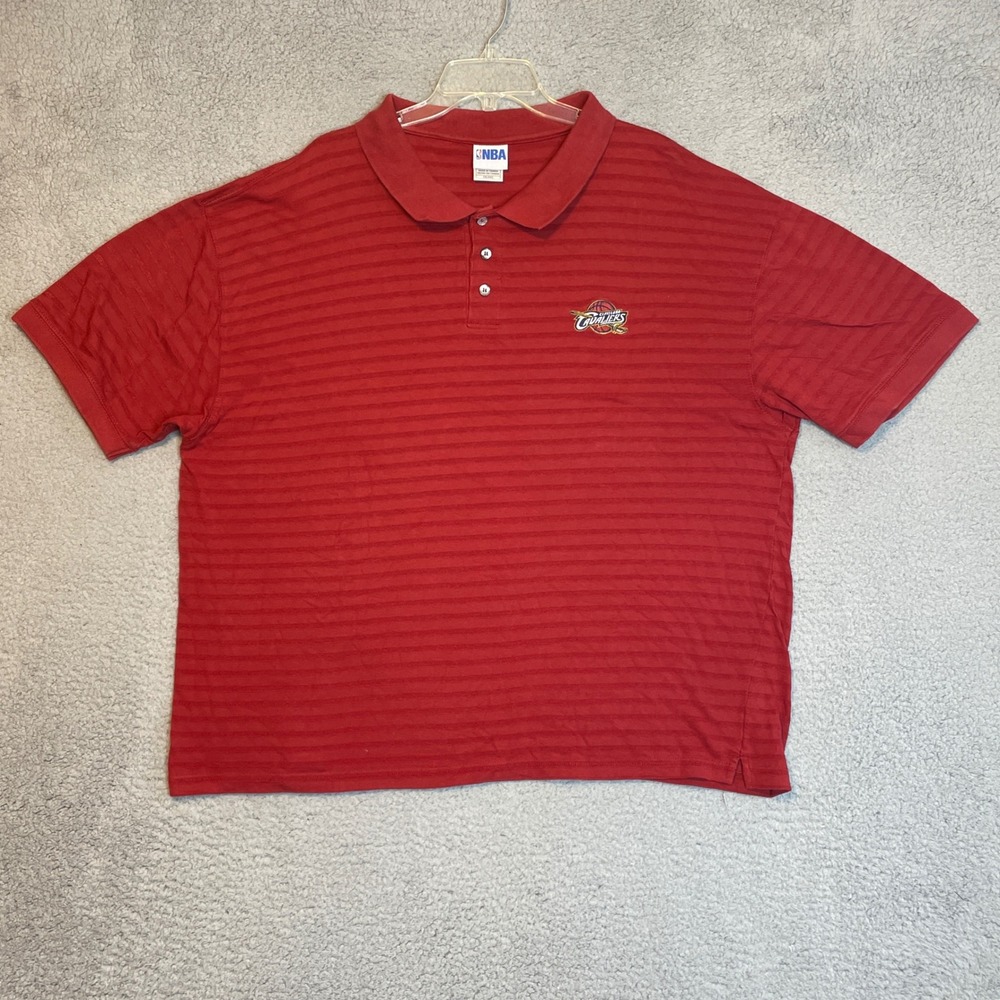 Vintage NBA Cleveland Cavaliers Striped Polo Shirt Mens XXL 2XL Red